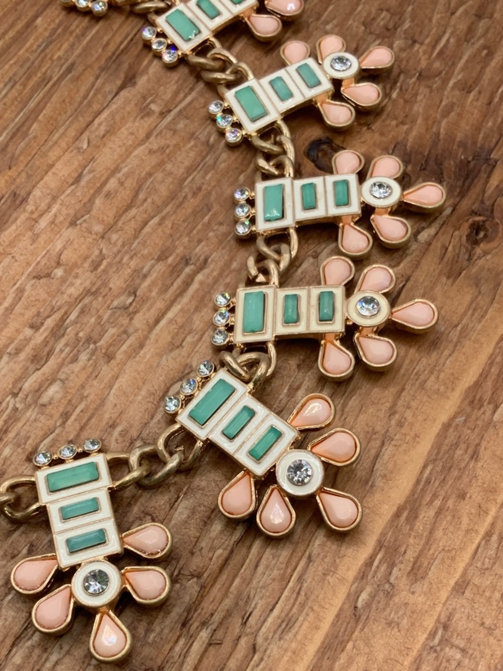 Plunder Design Eleanor Gold-Tone Aqua Enameled Geometric Links Bib Necklace